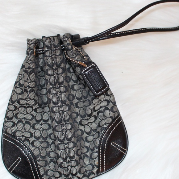 Coach, Black Monogram leather/cloth classic C print drawstring pouch - Picture 1 of 15